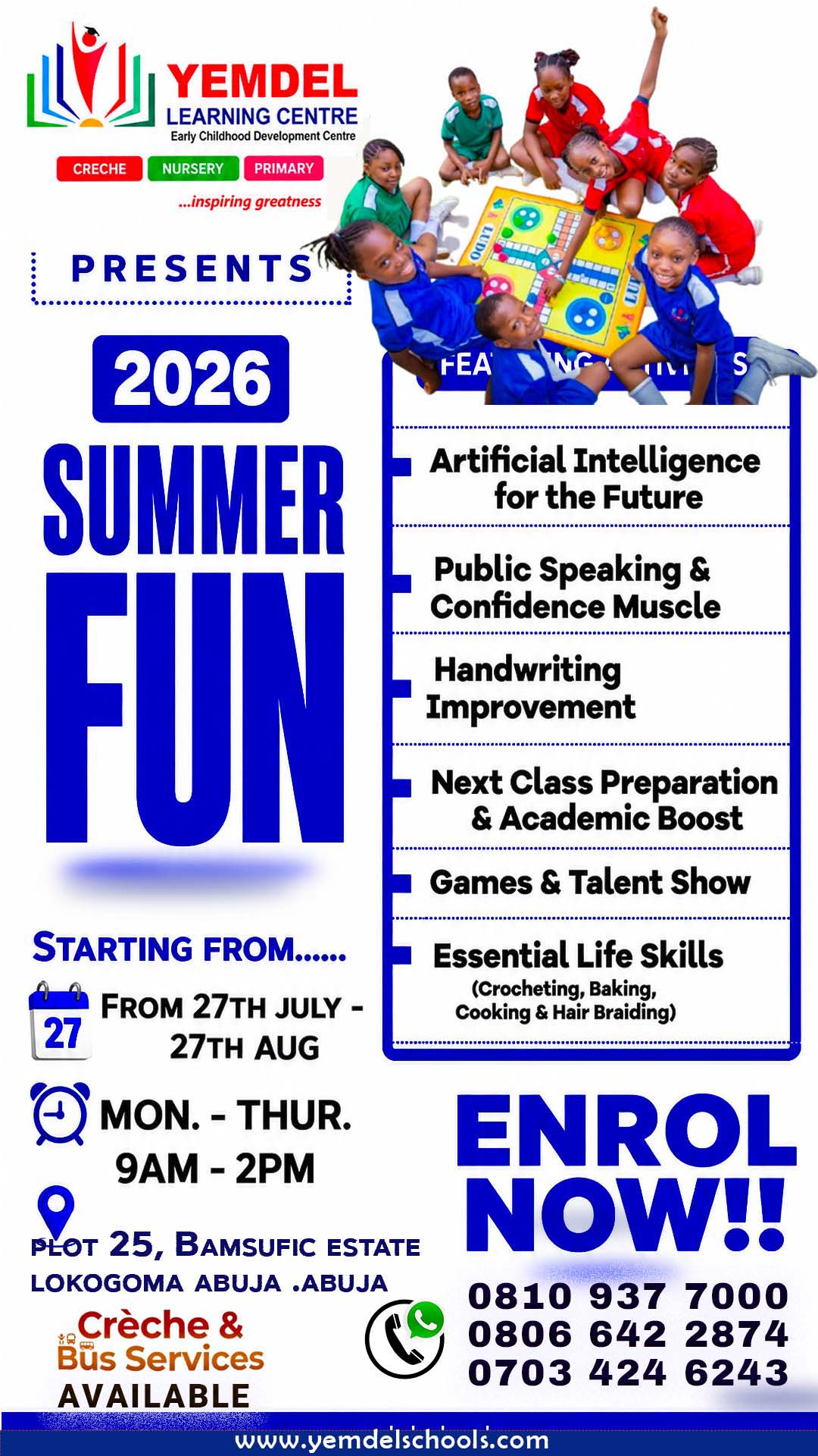 Yemdel Summer Fun Classes flyer
