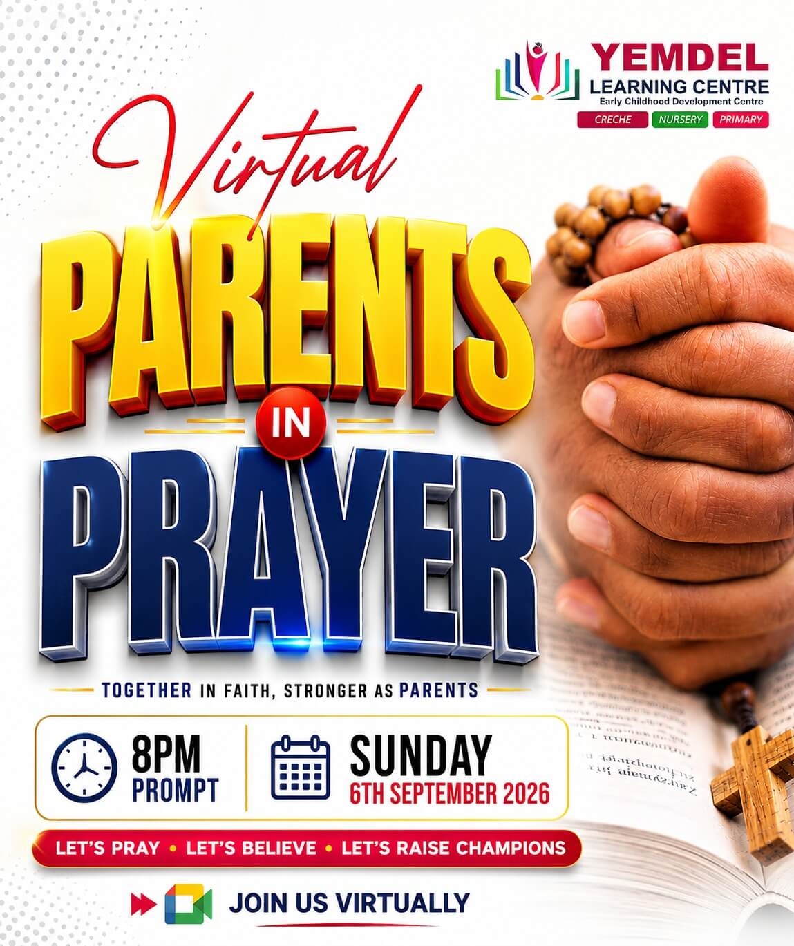 Virtual Parents in Prayer flyer: Sunday 6th September 2026 at 8pm